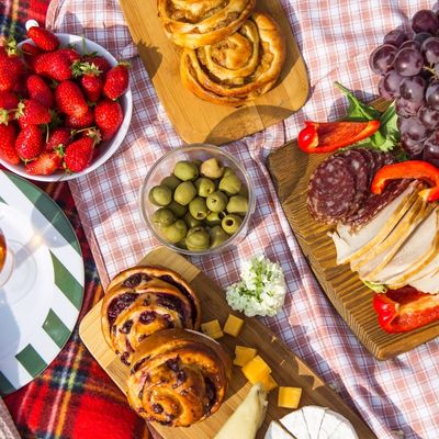 healthy food on a plaid tablecloth