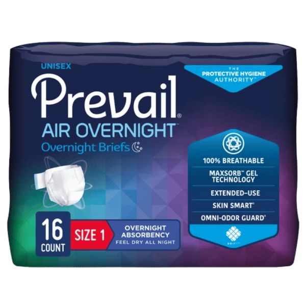 unisex prevail air overnight briefs size one