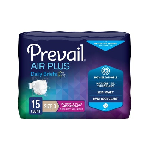 Prevail Air Plus Daily Briefs - Ultimate Plus Absorbency - Size 3