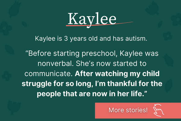 An image with text describing a young girl with autism and overcoming challenges.