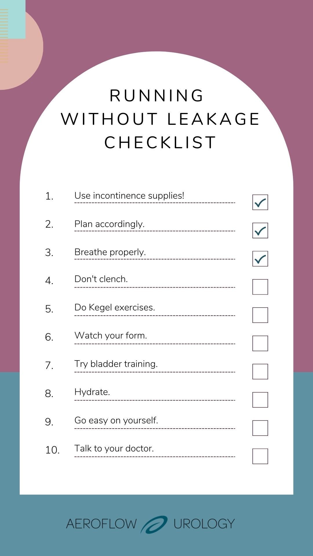 Running without peeing checklist