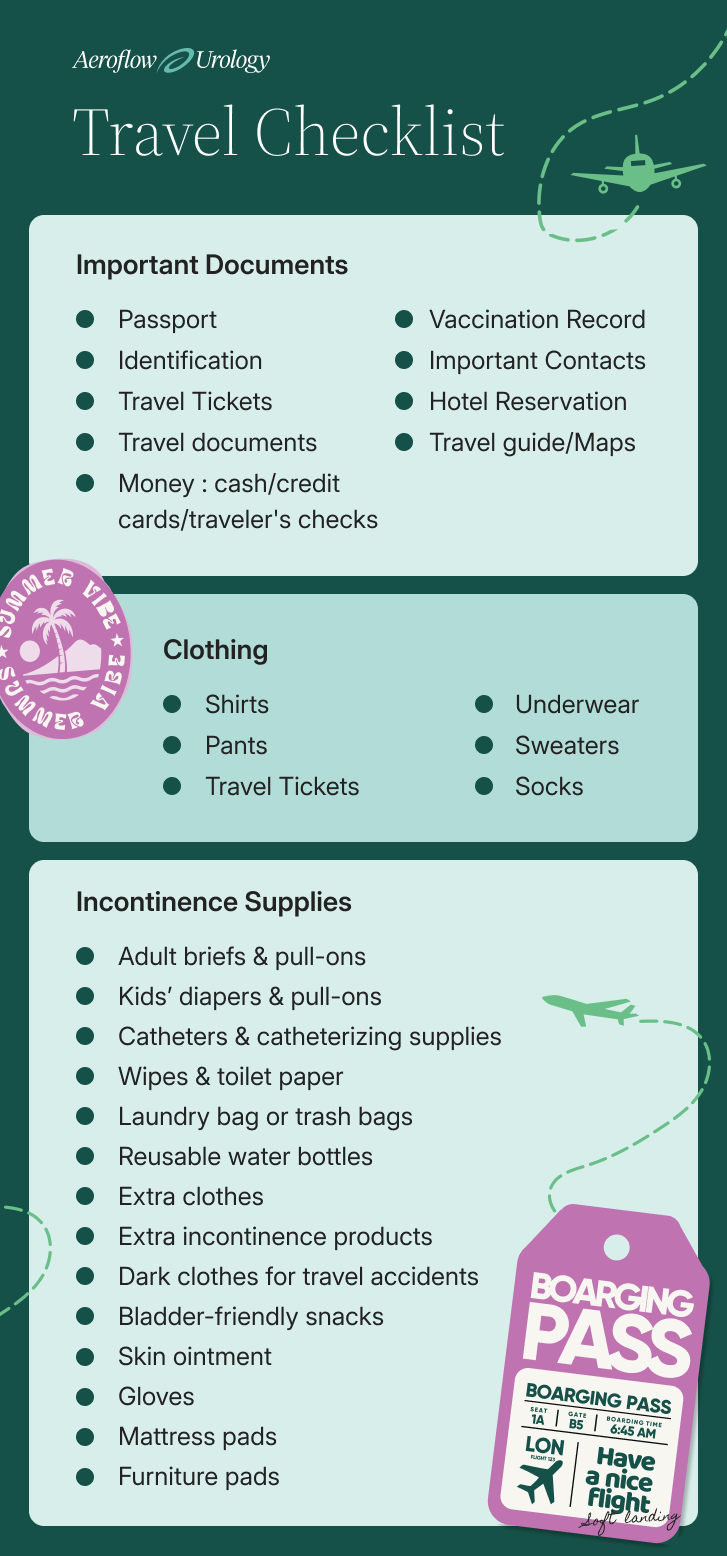 travel checklist with important documents clothing and incontinence supplies