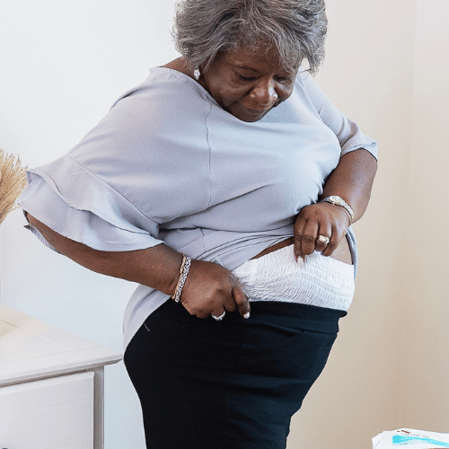 woman trying on diaper