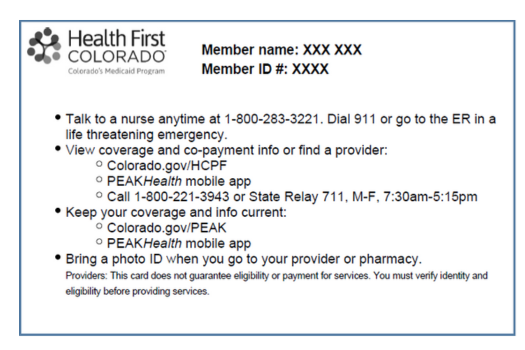 Colorado Medicaid card