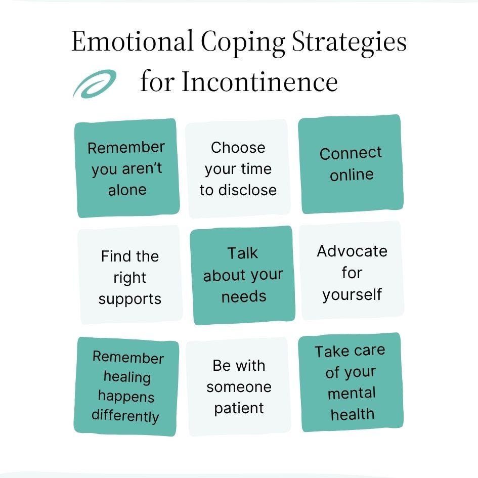 Emotional coping strategies list for incontinence.