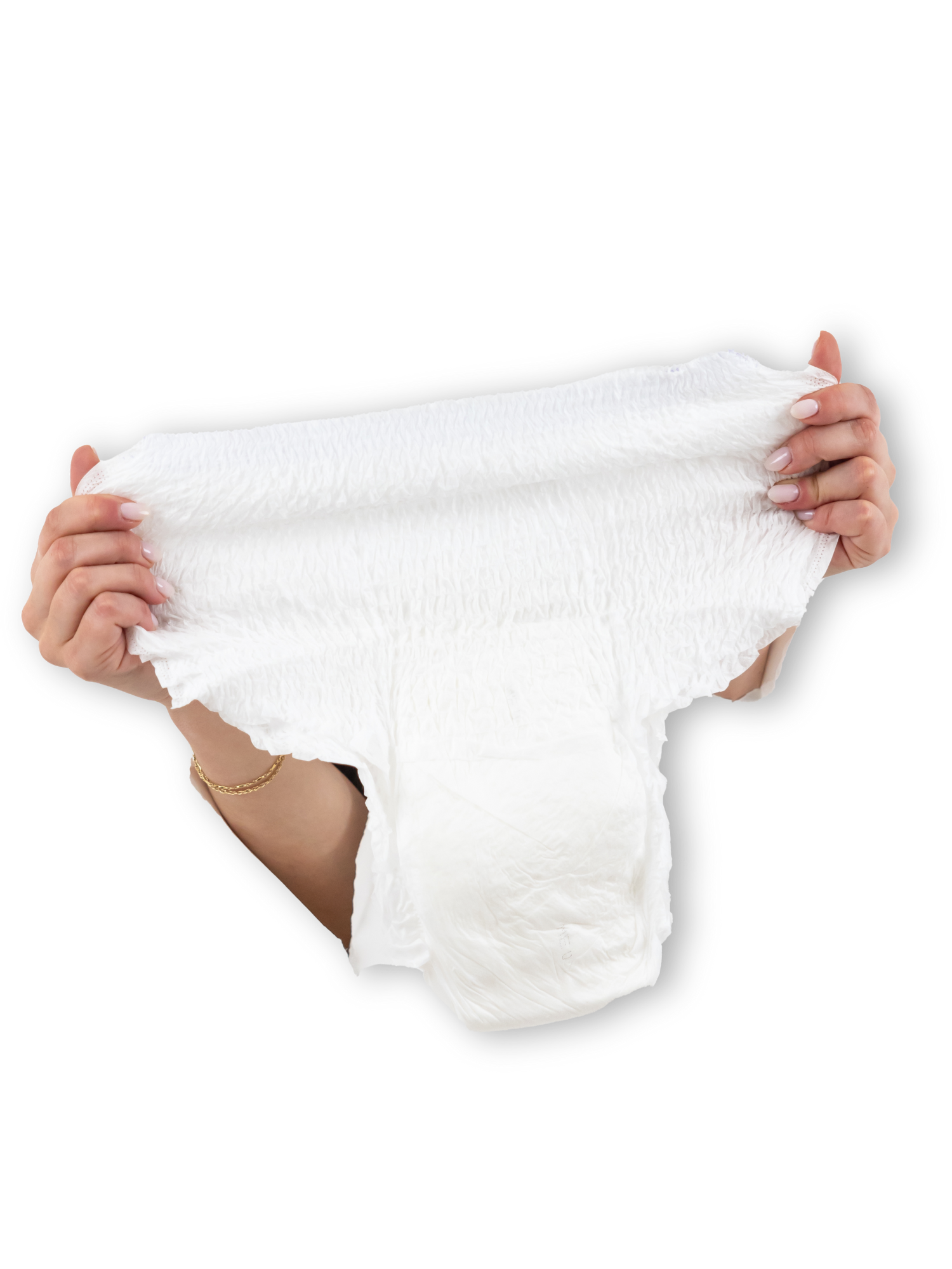 hands holding a pull on diaper