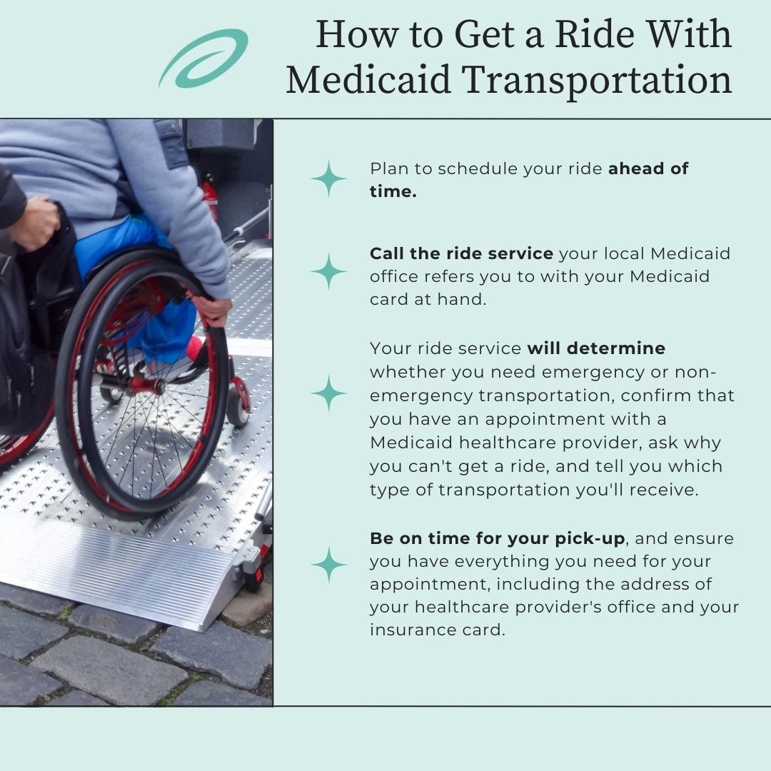 Infographic of how to get a ride with Medicaid transportation