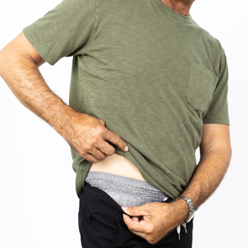 man trying on an adult diaper