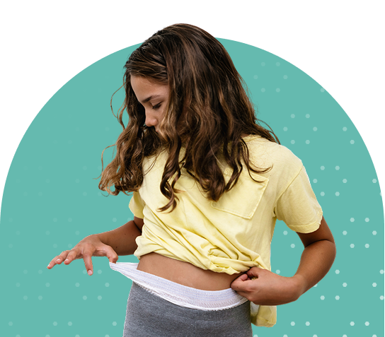 girl wearing a pull on for incontinence