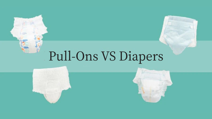 pull on and diaper products against a teal background